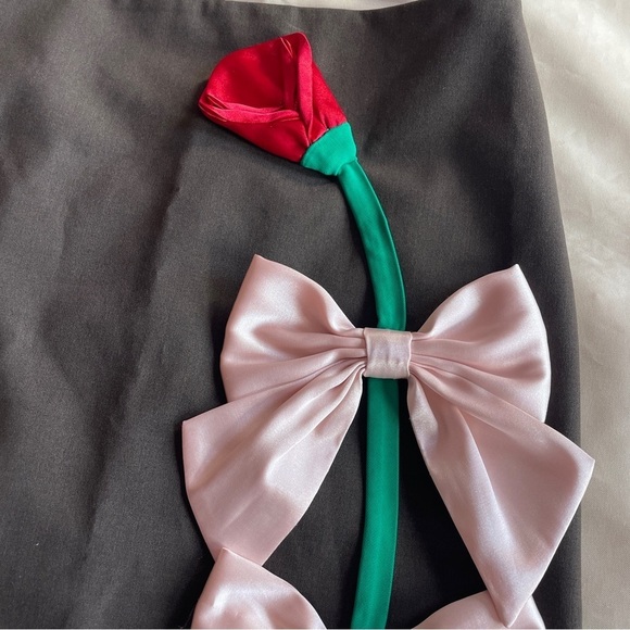 Sandy Liang- Brown Mid Skirt with Rose Bow Detail Size 0 Designer Spring Fashion - Picture 4 of 9